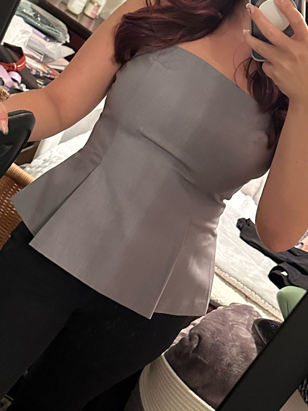 H&M Gray Strapless Peplum Top